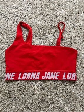 Lorna Jane Red Asymmetric Strappy Sports Crop